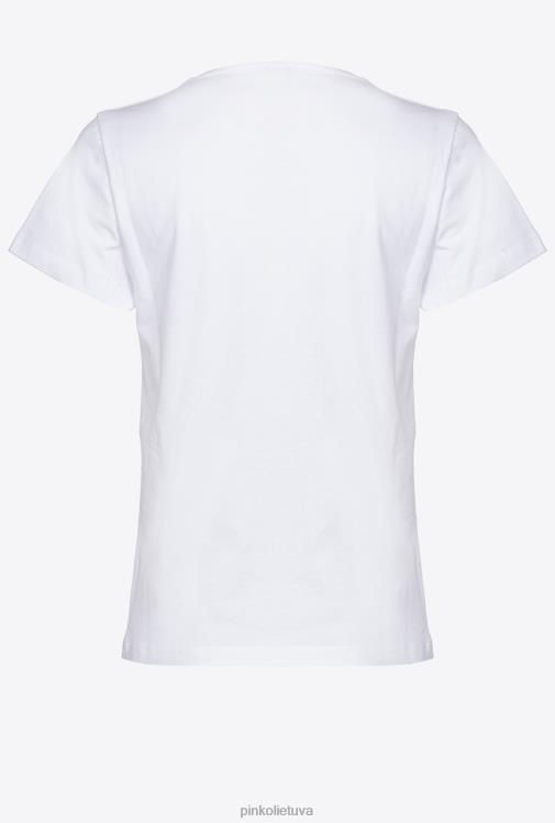 marškinėliai | DH06P453 marškinėliai su vyšnių siuvinėjimu Pinko ryškiai balta
