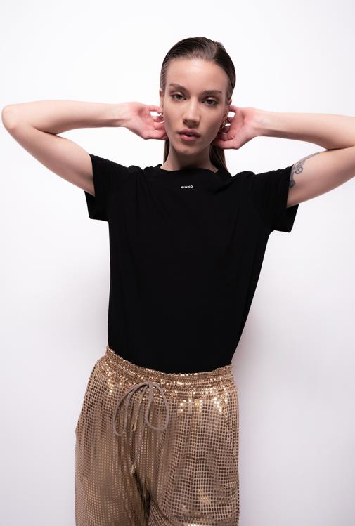 marškinėliai | DH06P485 marškinėliai su mikro Pinko limuzinas juodas