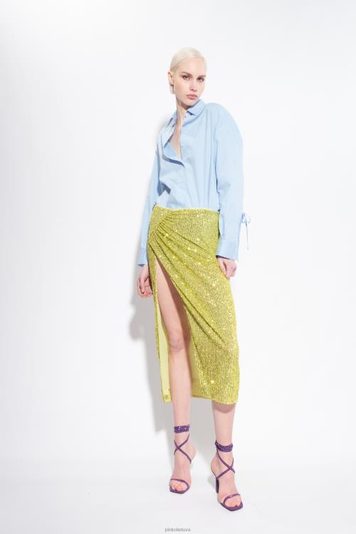 marškiniai | DH06P227 poplino marškinėliai su smulkiomis juostelėmis Pinko žydra/balta