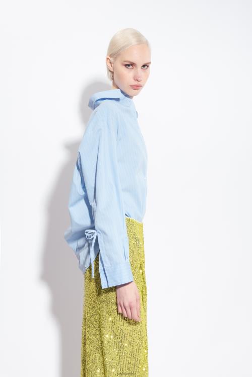 marškiniai | DH06P227 poplino marškinėliai su smulkiomis juostelėmis Pinko žydra/balta