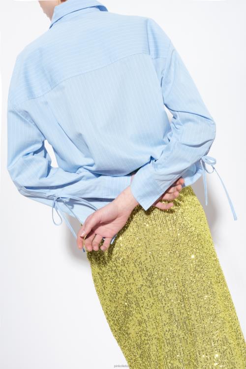 marškiniai | DH06P227 poplino marškinėliai su smulkiomis juostelėmis Pinko žydra/balta