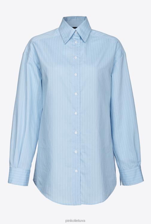 marškiniai | DH06P227 poplino marškinėliai su smulkiomis juostelėmis Pinko žydra/balta