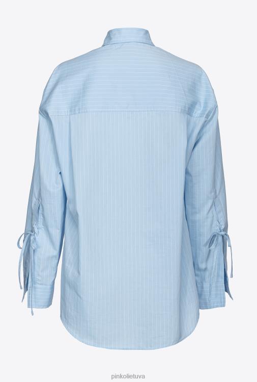 marškiniai | DH06P227 poplino marškinėliai su smulkiomis juostelėmis Pinko žydra/balta