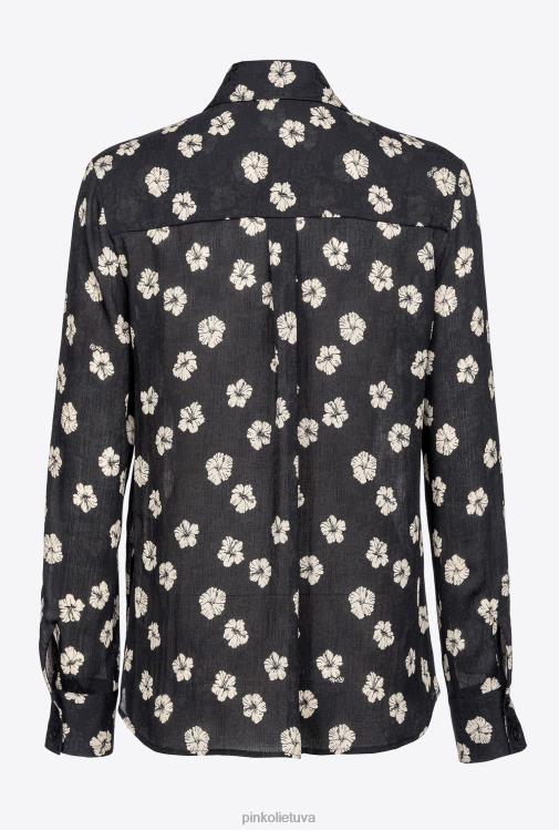marškiniai | DH06P229 grafiniai gėlėti marškiniai Pinko juoda/ekru
