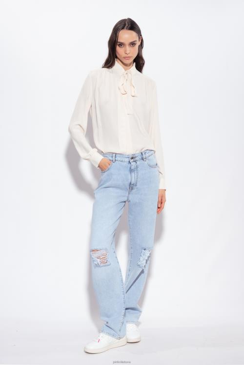 marškiniai | DH06P231 šilko mišinio pūlingi marškinėliai Pinko rožinis dūmas baltas