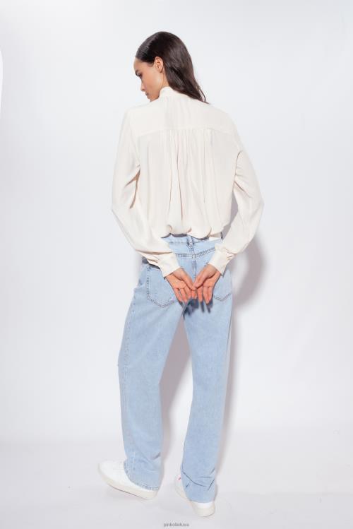 marškiniai | DH06P231 šilko mišinio pūlingi marškinėliai Pinko rožinis dūmas baltas