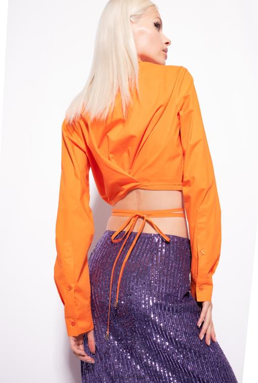 marškiniai | DH06P233 apkarpyti poplino marškiniai Pinko ryškiai oranžinė