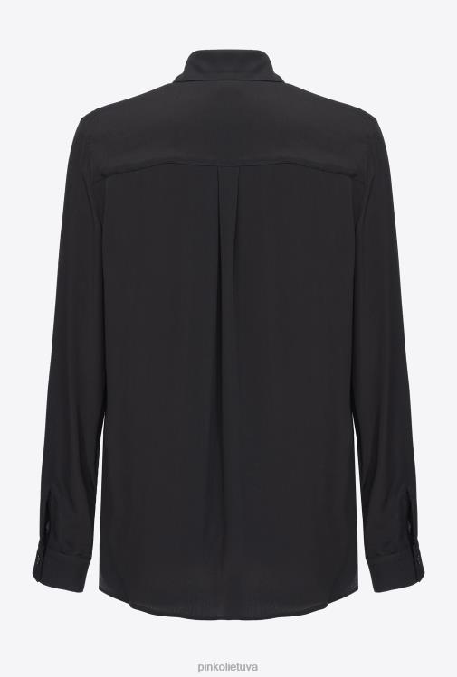 marškiniai | DH06P239 šilko mišinio marškiniai su kišene prie krūtinės Pinko limuzinas juodas