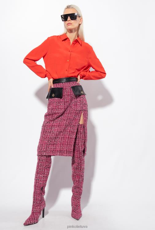 marškiniai | DH06P242 šilko mišinio marškiniai su kišene prie krūtinės Pinko surimi apelsinas