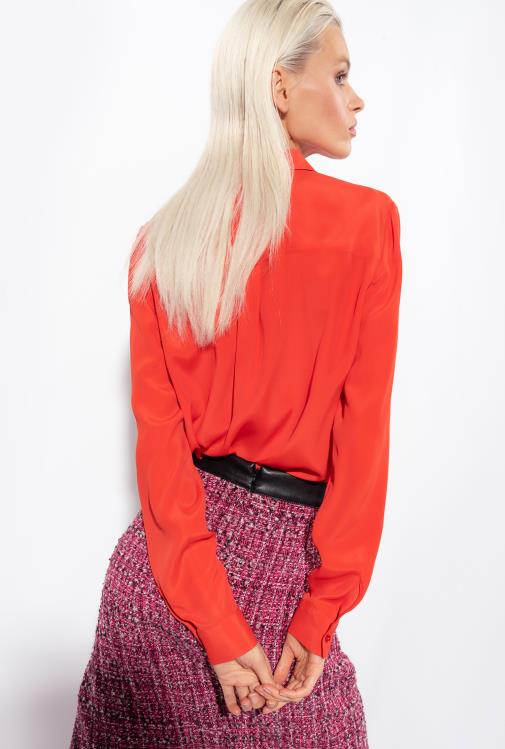 marškiniai | DH06P242 šilko mišinio marškiniai su kišene prie krūtinės Pinko surimi apelsinas