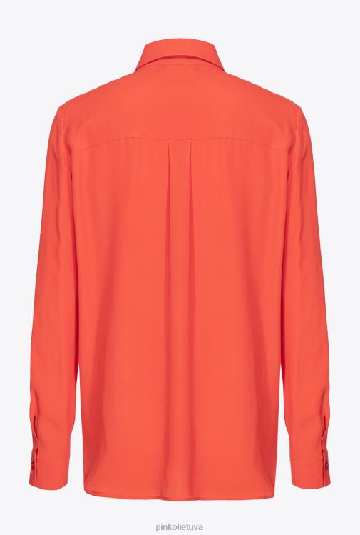 marškiniai | DH06P242 šilko mišinio marškiniai su kišene prie krūtinės Pinko surimi apelsinas