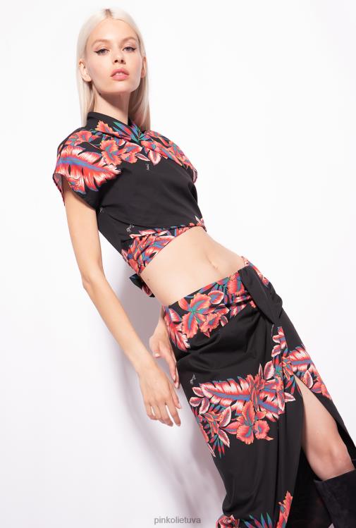 marškiniai | DH06P248 apkarpyti tropinio rašto marškiniai Pinko keli. juoda/raudona