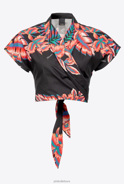 marškiniai | DH06P248 apkarpyti tropinio rašto marškiniai Pinko keli. juoda/raudona