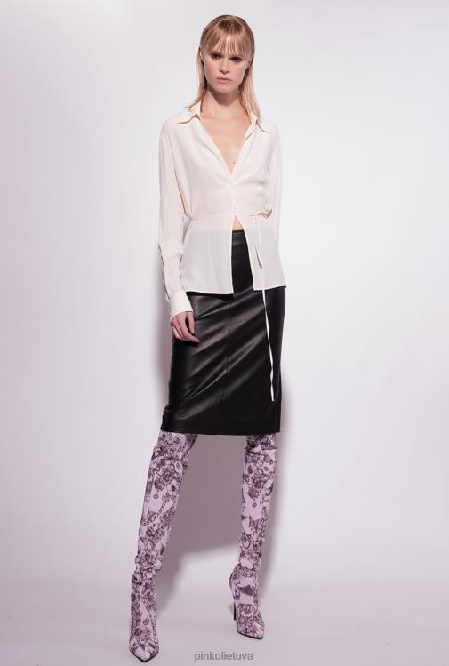 marškiniai | DH06P249 šilko mišinio marškiniai su kaklaraiščiu Pinko rožinis dūmas baltas