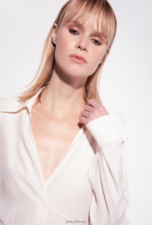 marškiniai | DH06P249 šilko mišinio marškiniai su kaklaraiščiu Pinko rožinis dūmas baltas