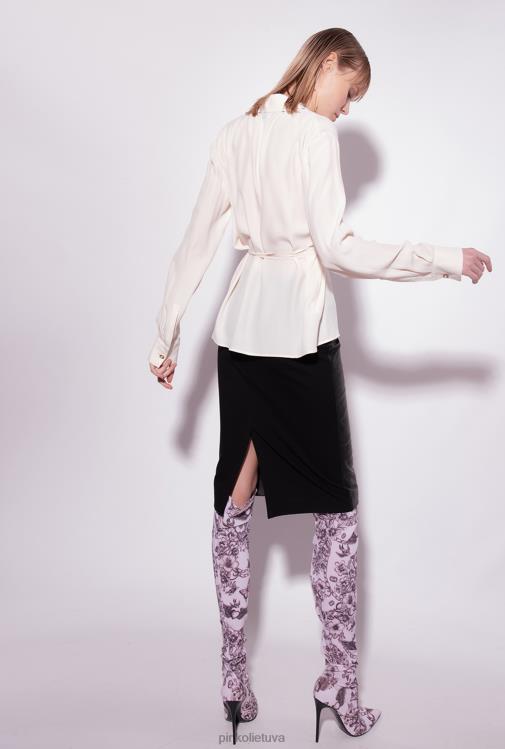 marškiniai | DH06P249 šilko mišinio marškiniai su kaklaraiščiu Pinko rožinis dūmas baltas