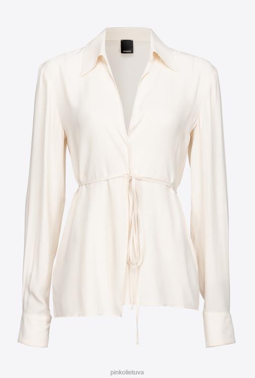 marškiniai | DH06P249 šilko mišinio marškiniai su kaklaraiščiu Pinko rožinis dūmas baltas