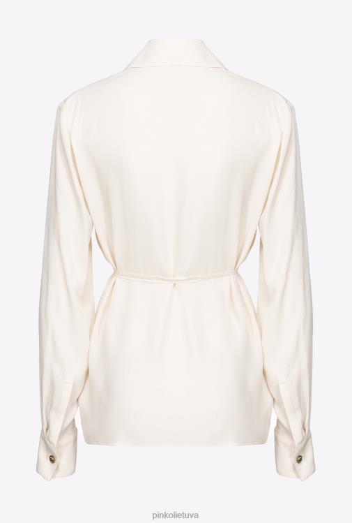 marškiniai | DH06P249 šilko mišinio marškiniai su kaklaraiščiu Pinko rožinis dūmas baltas