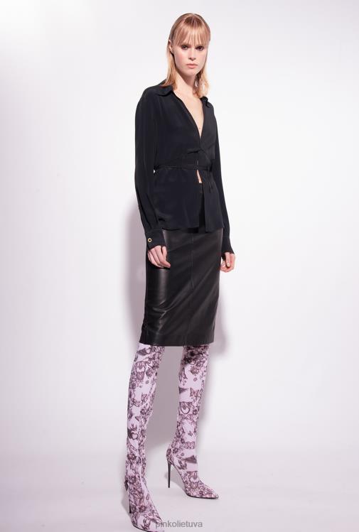 marškiniai | DH06P250 šilko mišinio marškiniai su kaklaraiščiu Pinko limuzinas juodas