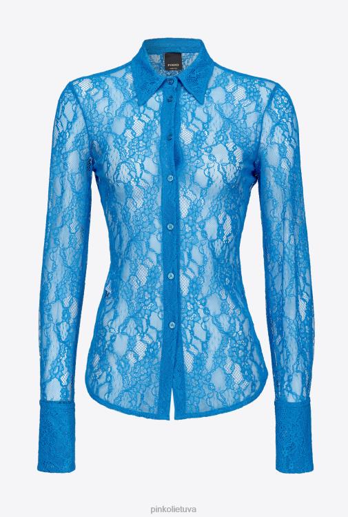 marškiniai | DH06P262 gėlėti nėriniuoti marškiniai Pinko direktorius mėlynas