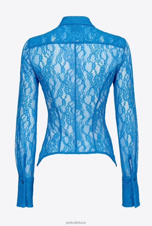 marškiniai | DH06P262 gėlėti nėriniuoti marškiniai Pinko direktorius mėlynas