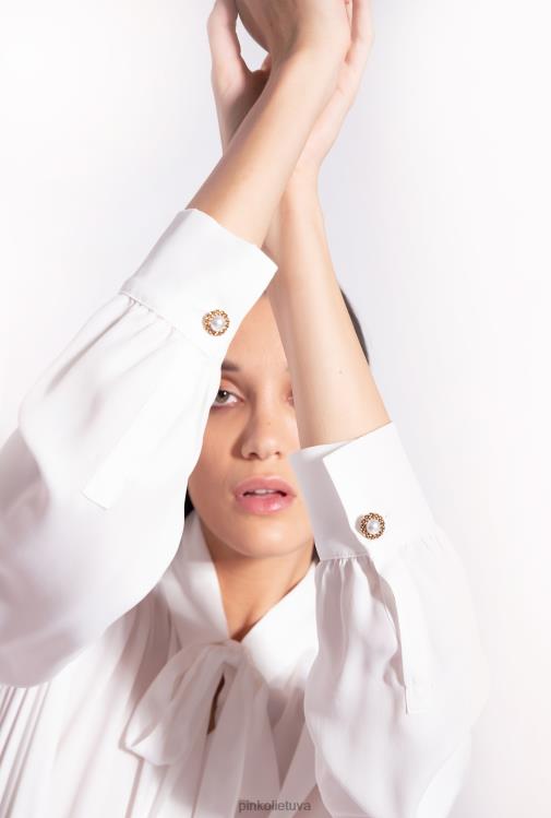 marškiniai | DH06P267 šilko mišinio pūlingi marškinėliai Pinko sniego baltumo