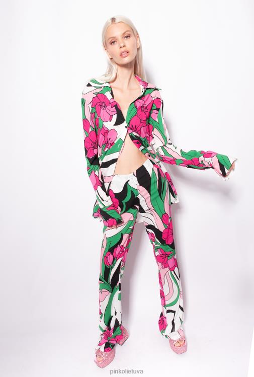 marškiniai | DH06P272 ilgi marškinėliai su gėlėmis Pinko daug juoda/fuksija