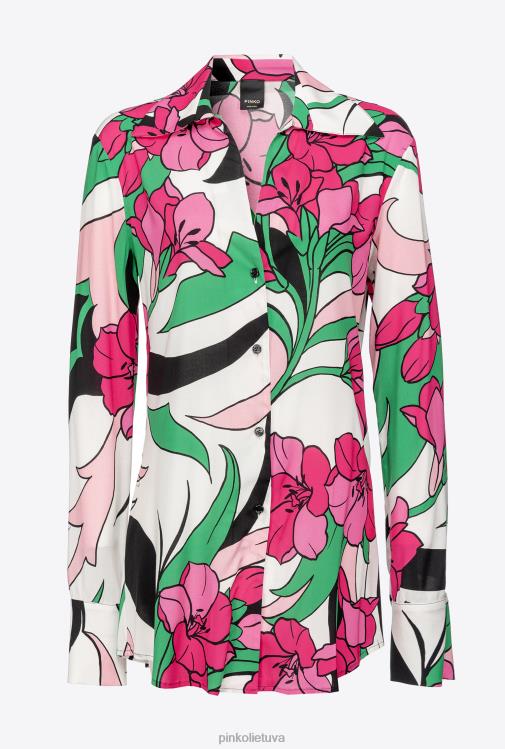 marškiniai | DH06P272 ilgi marškinėliai su gėlėmis Pinko daug juoda/fuksija