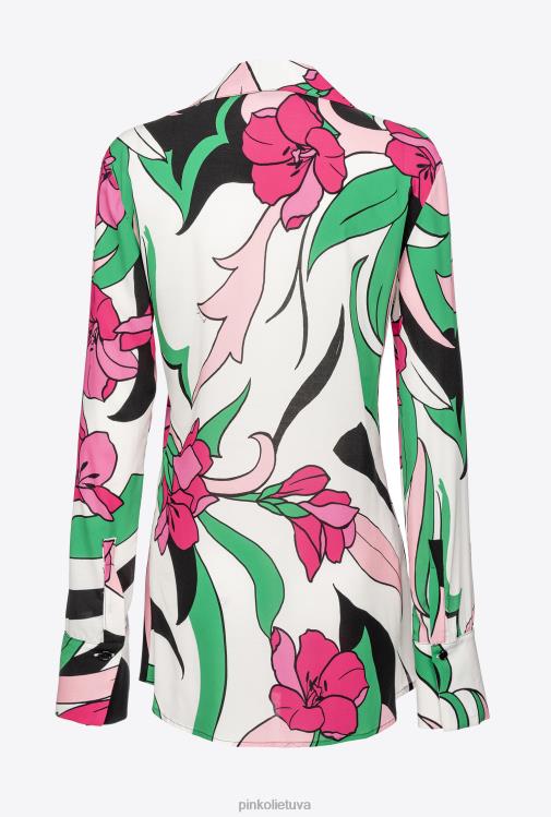 marškiniai | DH06P272 ilgi marškinėliai su gėlėmis Pinko daug juoda/fuksija