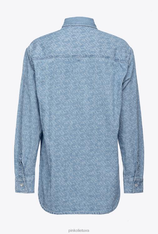 marškiniai | DH06P277 didelio dydžio lazeriu kirpti džinsiniai marškiniai Pinko balta/šviesiai mėlyna