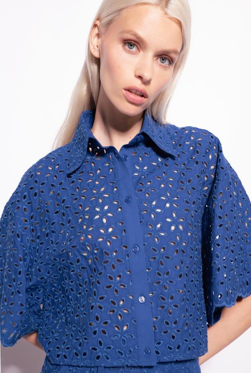 marškiniai | DH06P287 apkarpyti broderie anglaise marškiniai Pinko mėlyna