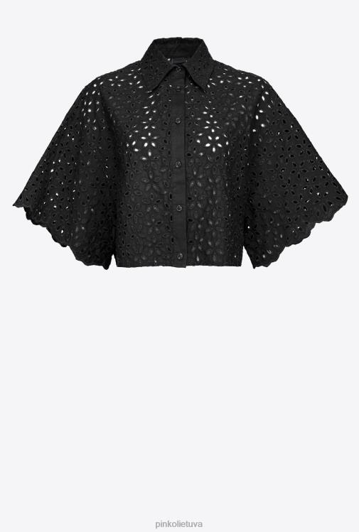 marškiniai | DH06P288 apkarpyti broderie anglaise marškiniai Pinko limuzinas juodas