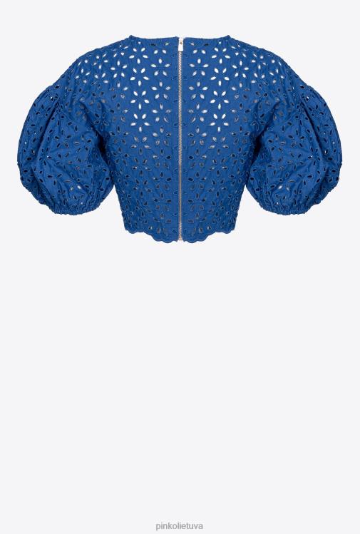 marškiniai | DH06P289 medvilninis kirpimas su broderie anglaise Pinko mėlyna