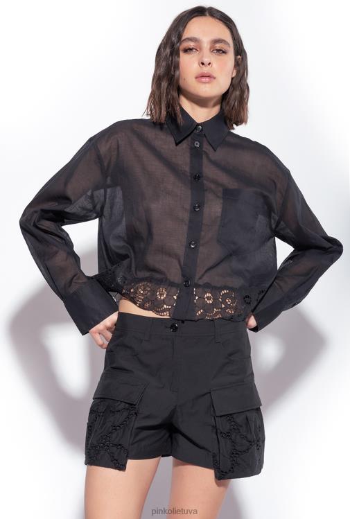 marškiniai | DH06P292 trumpi muslino marškinėliai Pinko limuzinas juodas