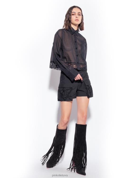 marškiniai | DH06P292 trumpi muslino marškinėliai Pinko limuzinas juodas