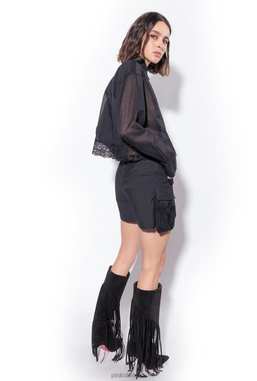 marškiniai | DH06P292 trumpi muslino marškinėliai Pinko limuzinas juodas