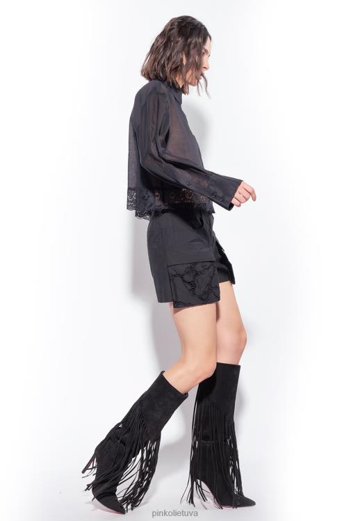 marškiniai | DH06P292 trumpi muslino marškinėliai Pinko limuzinas juodas