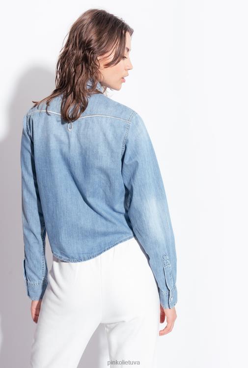 marškiniai | DH06P295 džinsiniai marškiniai su vakarietiškais siuvinėjimais Pinko lengvas plovimas