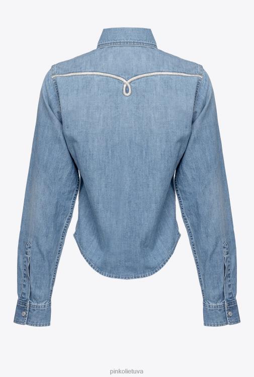 marškiniai | DH06P295 džinsiniai marškiniai su vakarietiškais siuvinėjimais Pinko lengvas plovimas