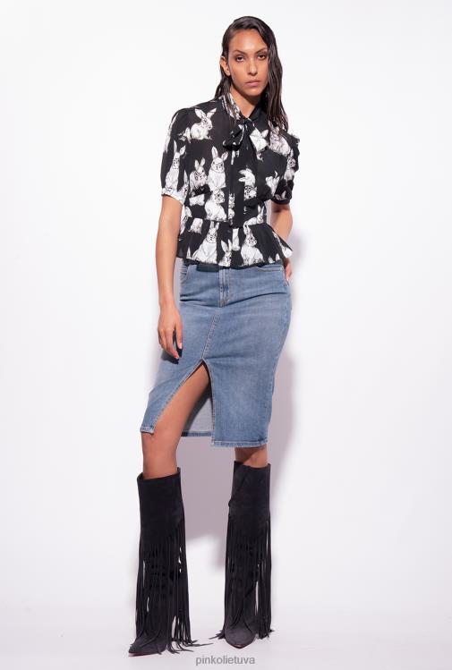 marškiniai | DH06P296 apkarpyti marškiniai su triušio raštu Pinko juoda/pilka/balta