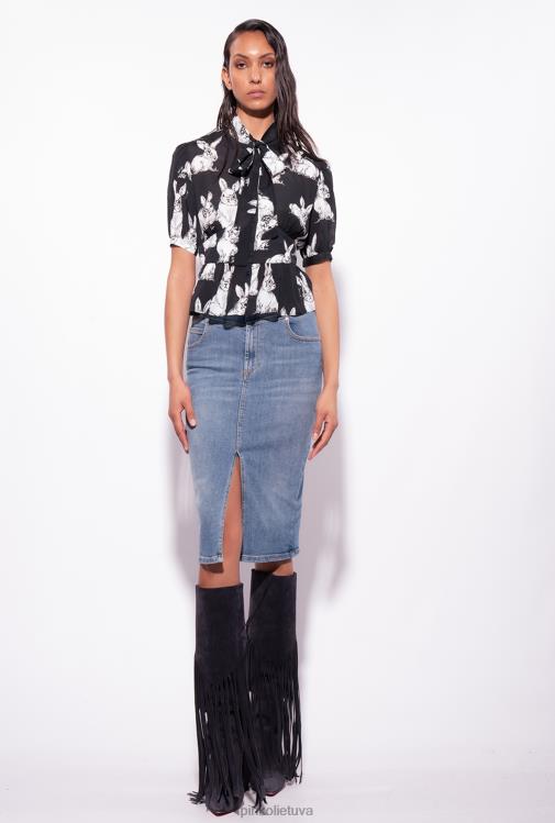 marškiniai | DH06P296 apkarpyti marškiniai su triušio raštu Pinko juoda/pilka/balta