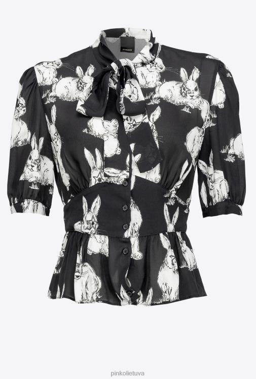 marškiniai | DH06P296 apkarpyti marškiniai su triušio raštu Pinko juoda/pilka/balta