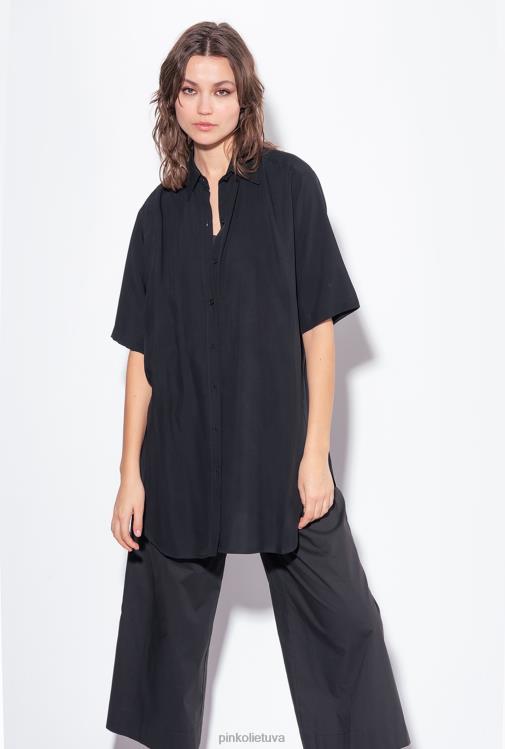 marškiniai | DH06P301 ilgi marškiniai su kalnų krištolo logotipu Pinko limuzinas juodas