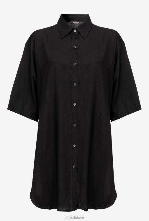 marškiniai | DH06P301 ilgi marškiniai su kalnų krištolo logotipu Pinko limuzinas juodas