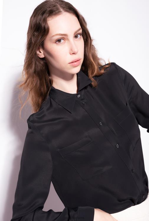 marškiniai | DH06P302 šilko mišinio marškiniai su kišene prie krūtinės Pinko limuzinas juodas