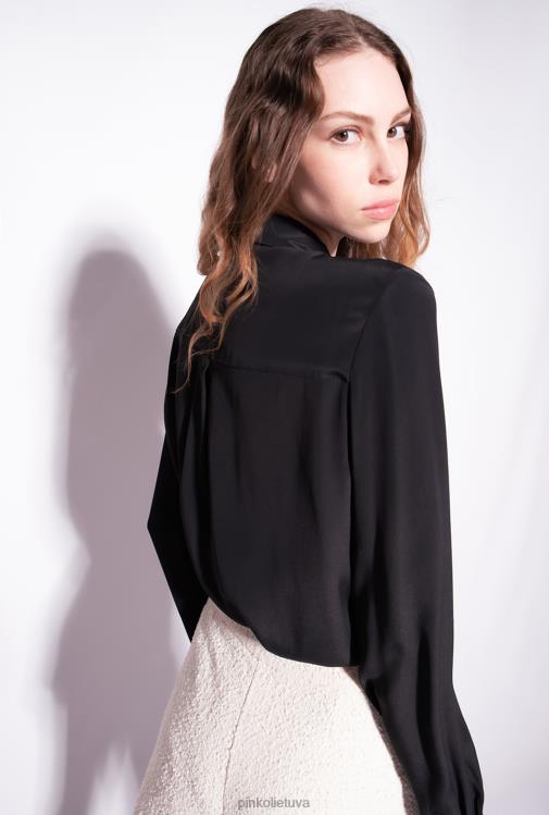 marškiniai | DH06P302 šilko mišinio marškiniai su kišene prie krūtinės Pinko limuzinas juodas