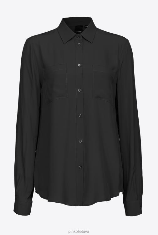 marškiniai | DH06P302 šilko mišinio marškiniai su kišene prie krūtinės Pinko limuzinas juodas