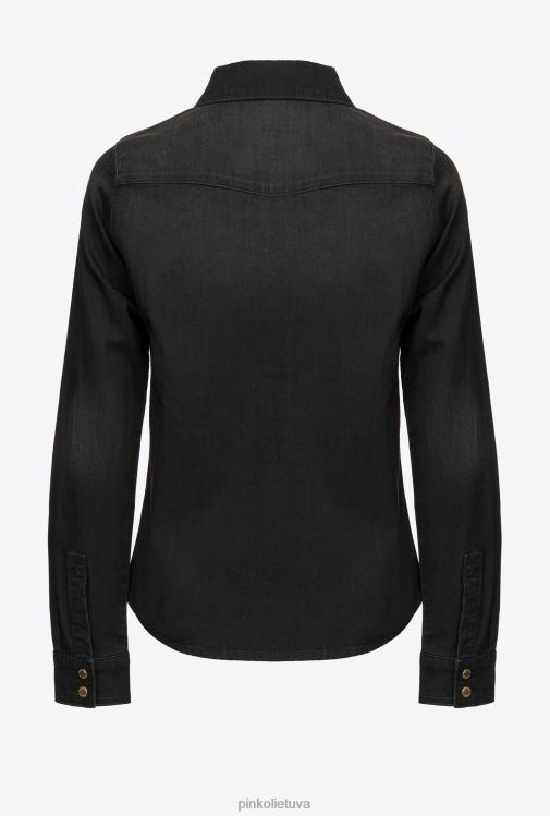 marškiniai | DH06P316 šviesūs džinsiniai marškiniai Pinko limuzinas juodas