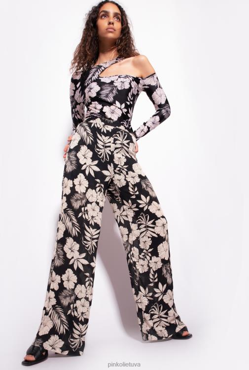 megztiniai | DH06P354 viršutinė dalis ilgomis rankovėmis su grafiniais gėlių motyvais Pinko juodas/sviestas