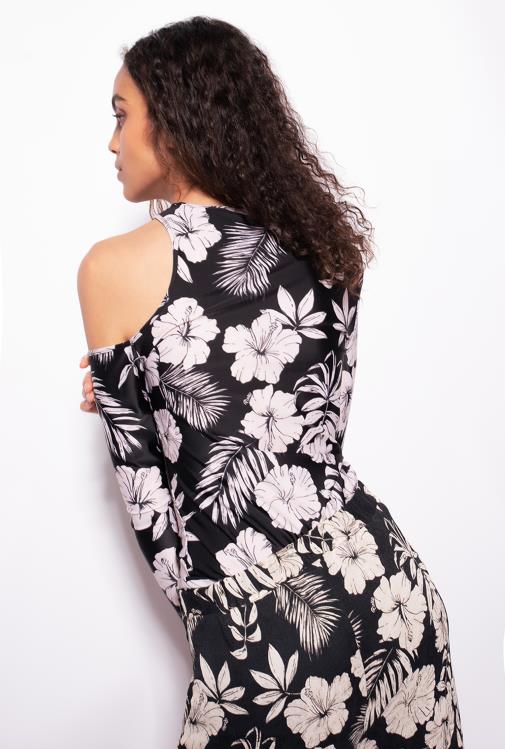 megztiniai | DH06P354 viršutinė dalis ilgomis rankovėmis su grafiniais gėlių motyvais Pinko juodas/sviestas